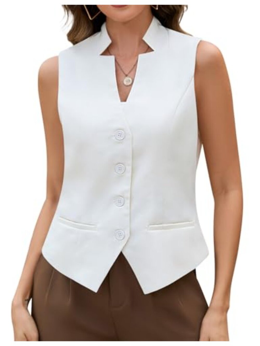 Women's Suit Vest Tops Cropped Waistcoat Sleeveless Fully Lined Blazer Vest